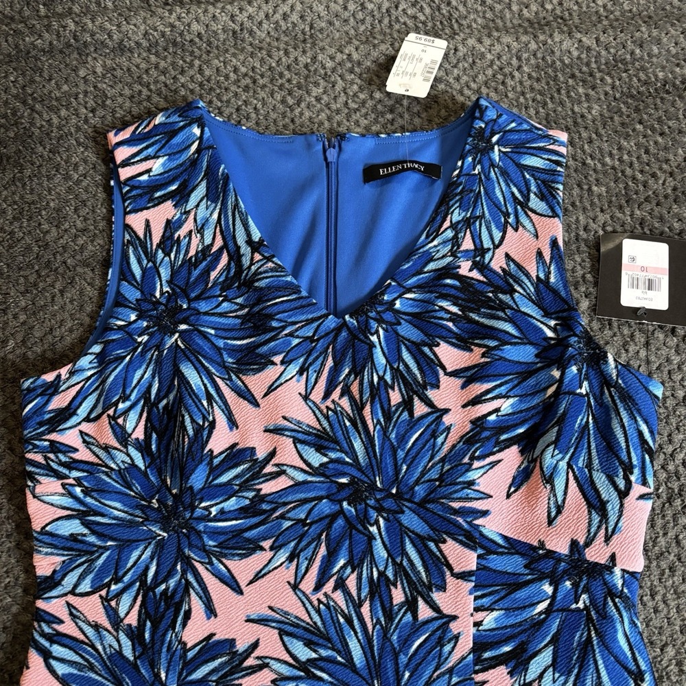 NWT Ellen Tracy Blue Pink‎ Dress Sleeveless Sheath Stretch Career Office Size 10 - Picture 5 of 10